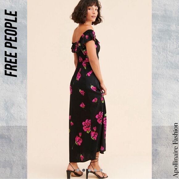 FREE PEOPLE SHE’S A DREAM MAXI DRESS SP IN BLACK COMBO PINK FLORAL PRINT NWOT - Picture 3 of 7